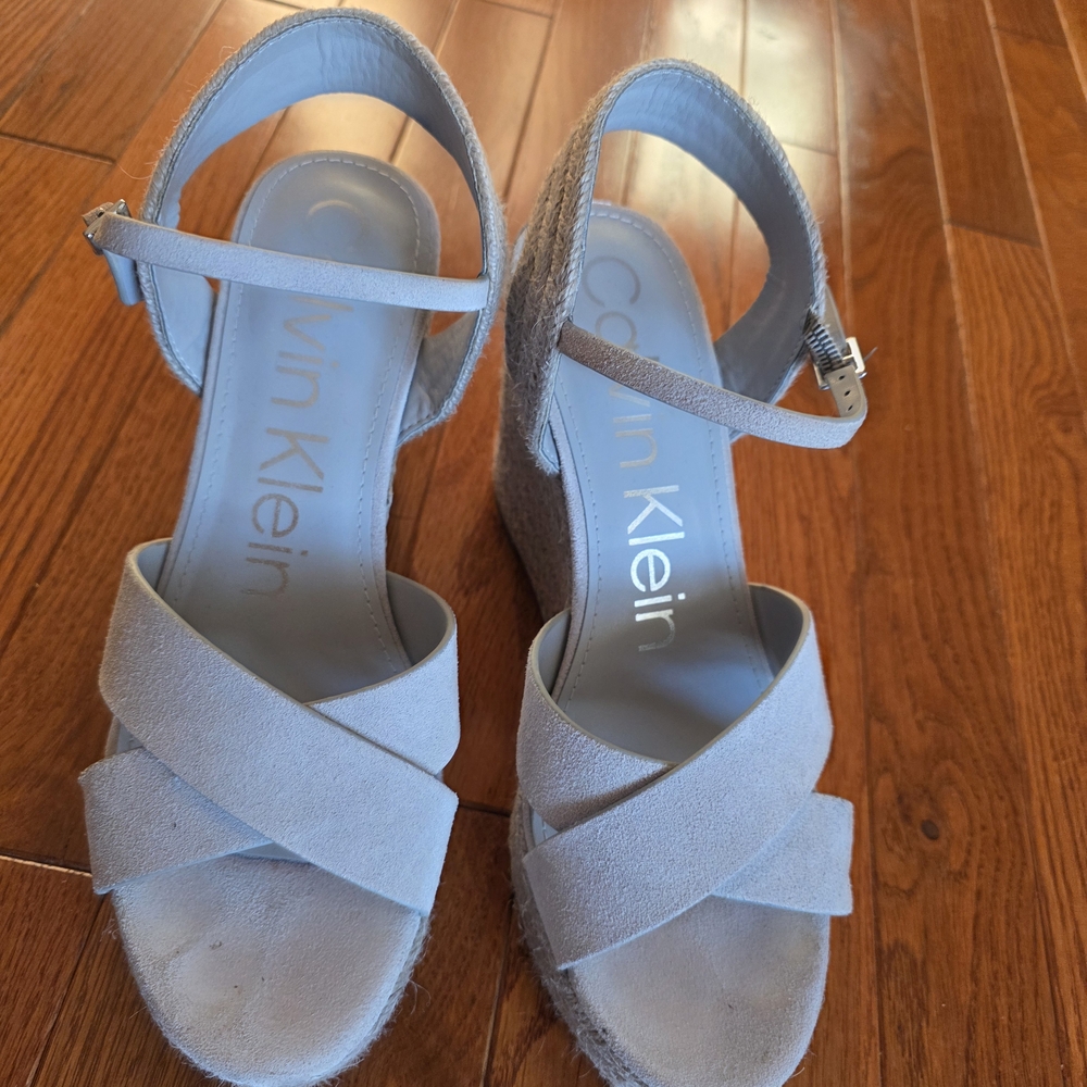Calvin Klein Genuine Leather Grey Wedge Sandals